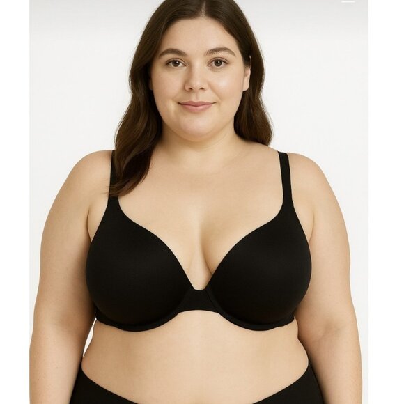 Lane Bryant Cacique Smooth Boost Plunge Bra Solid Satin Size 40DD Black NWOT - Picture 2 of 9